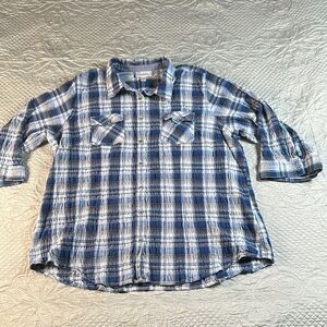 dressbarn Blue and White Plaid Casual Shirt
